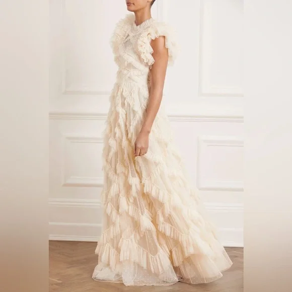 Needle & Thread Cream Ruffled Maxi Dress - Picture 1 of 12